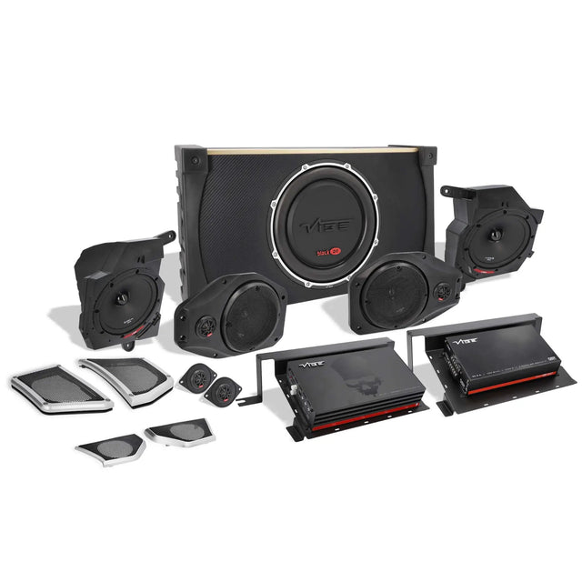 VIBE audio kit with a subwoofer enclosure, two amplifiers, speakers, tweeters and replacement grilles