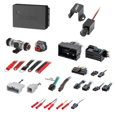 Axxess interface, wired control knob, fuse holder, power terminals and assorted wiring connectors