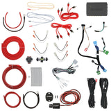 Vehicle audio wiring harnesses and power cables arranged beside an interface module