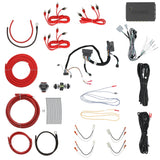 Axxess interface, wiring harnesses, red RCA leads, power cables, fuse holder and cable ties