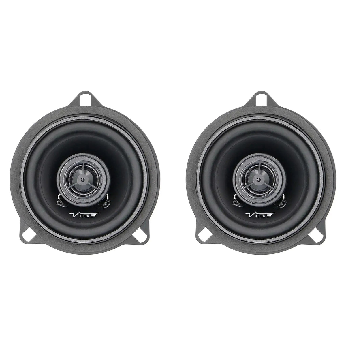Front view of two VIBE coaxial speakers with integrated central tweeters