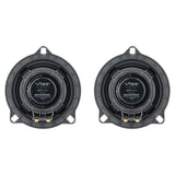 Rear view of two VIBE OPTISOUND coaxial speakers with labeled magnets and gold terminals