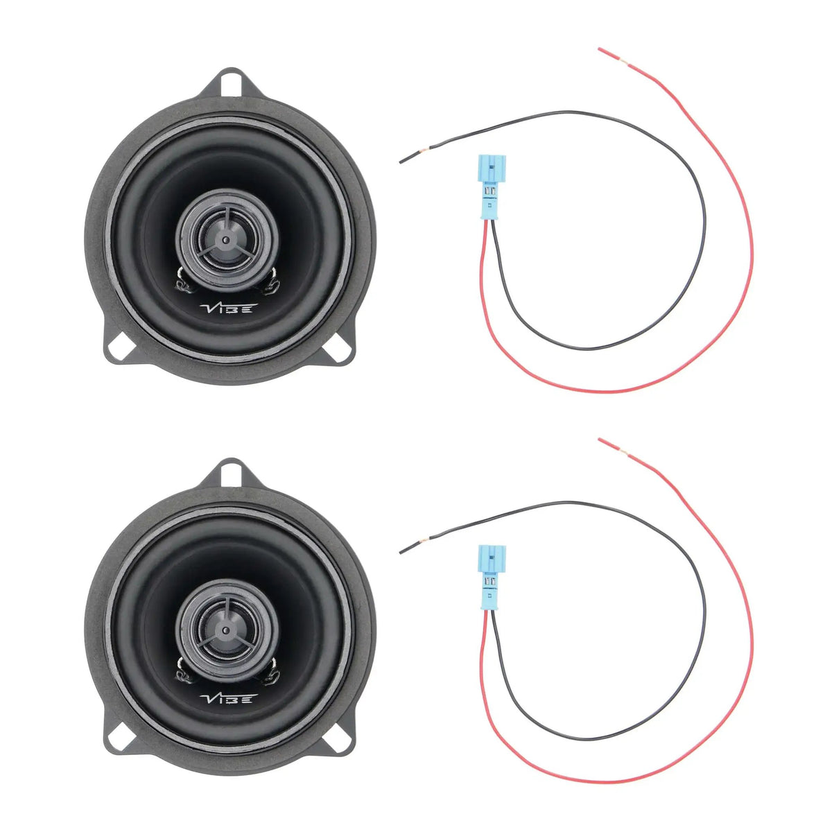 VIBE coaxial speaker pair with red and black adapter leads and blue connectors