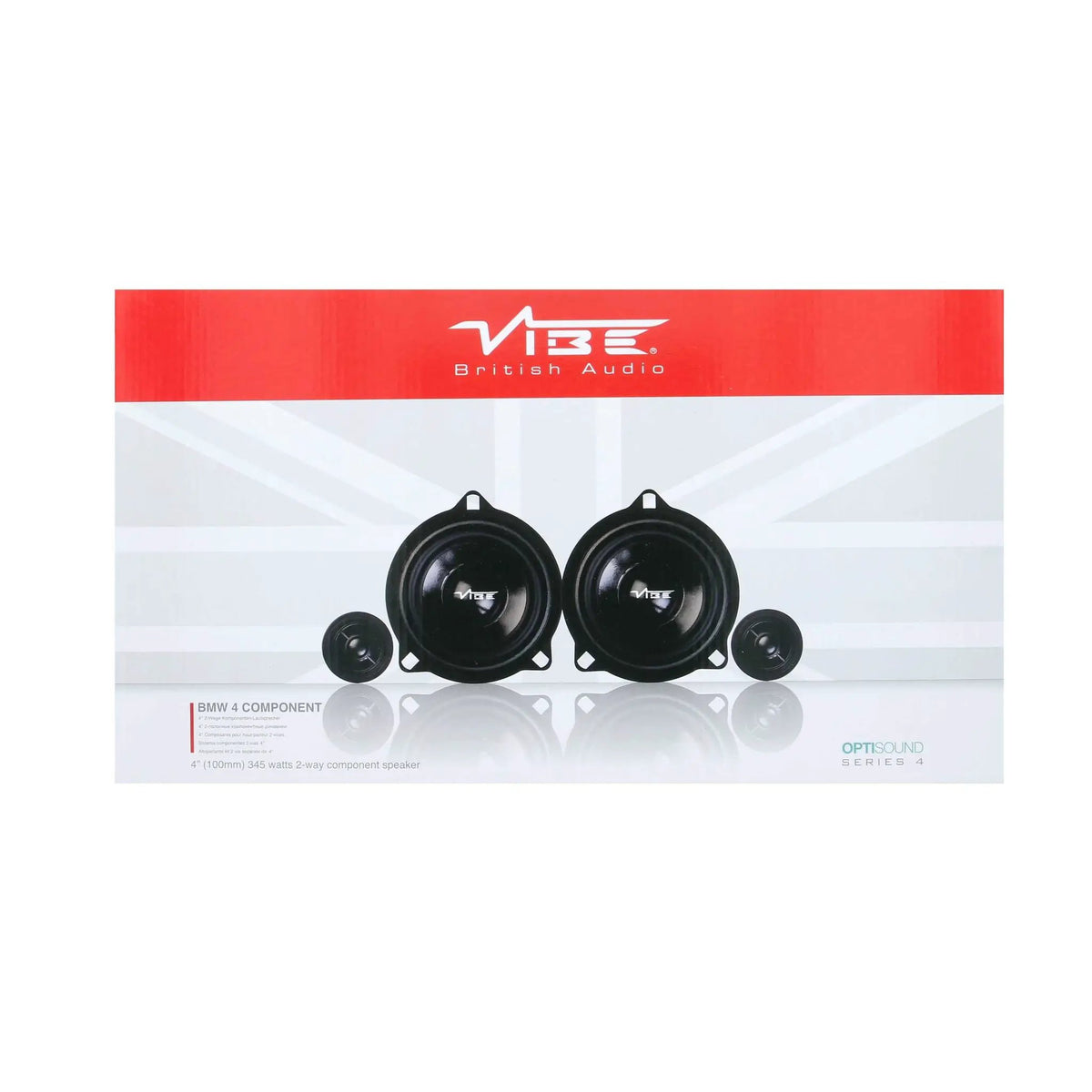VIBE OPTISOUND Series 4 BMW component-speaker packaging front marked 4 inches and 345 watts