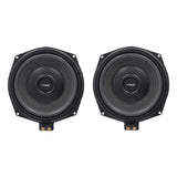 Pair of black VIBE speakers with square mounting corners and lower terminals