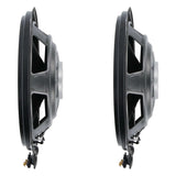 Side profiles of two shallow VIBE speakers showing their open baskets and terminals