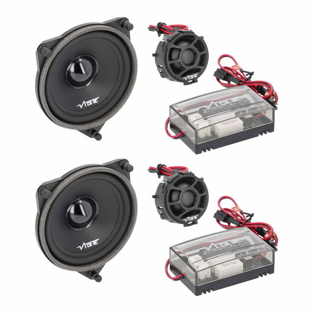 VIBE component speaker set with two woofers, two tweeters and clear-cased crossovers