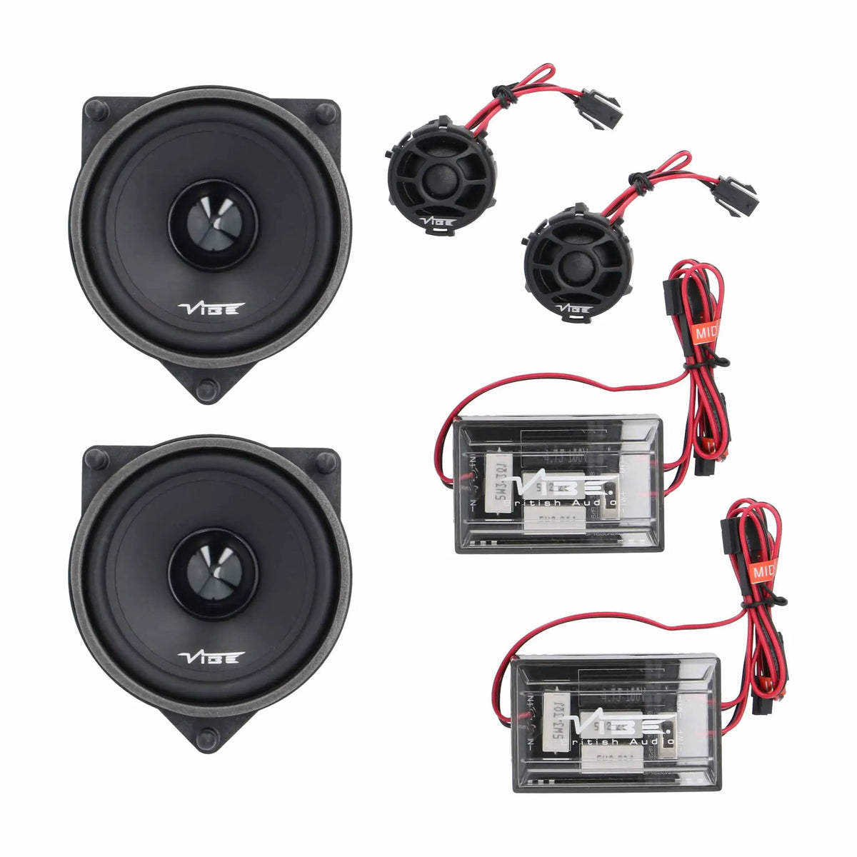 VIBE component speaker pair with separate tweeters, crossover modules and wiring