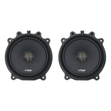 Pair of black VIBE speakers with mesh center caps and mounting tabs around the rim