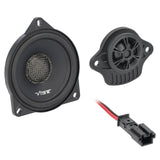 VIBE speaker and separate tweeter with black wiring connector, angled front view