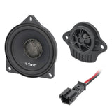 VIBE speaker and separate tweeter with black wiring connector, opposite angled view
