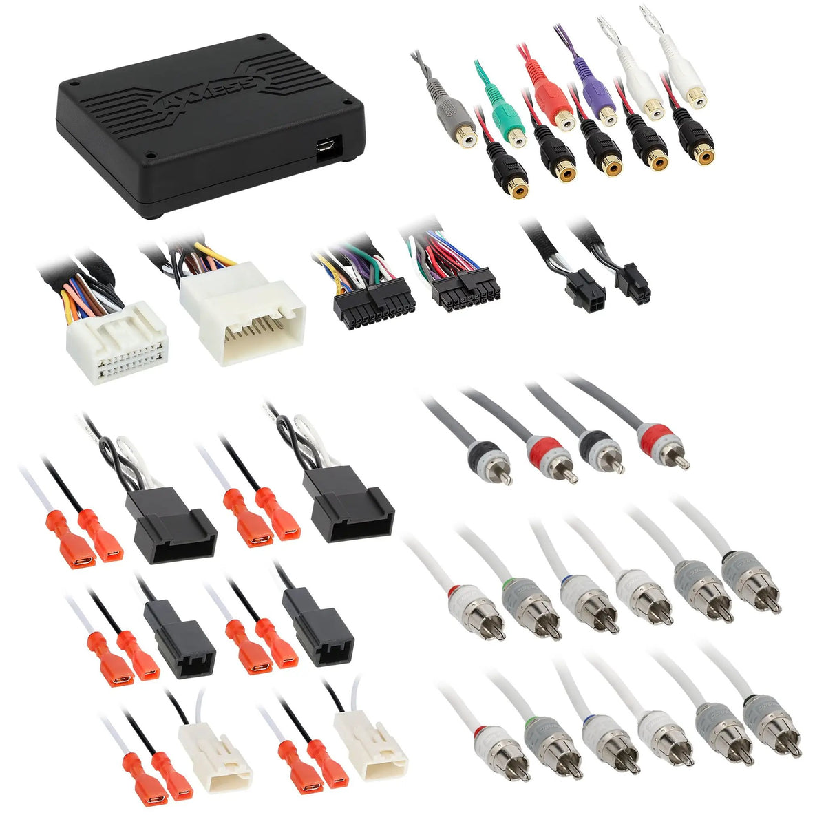 Audio interface, RCA adapters and white and black speaker wiring connectors