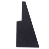 Side view of a slim wedge-shaped black carpeted subwoofer enclosure