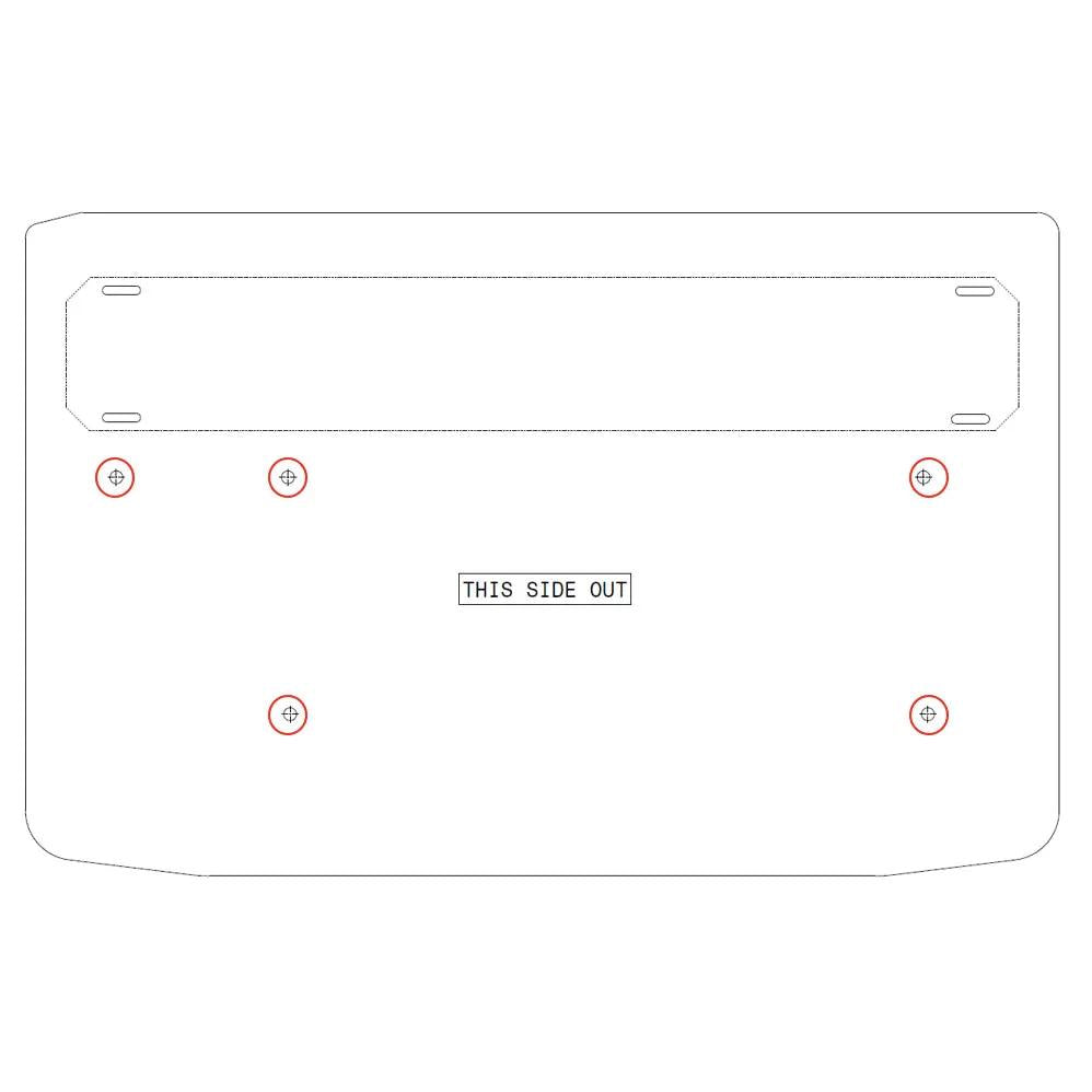 Mounting template marked This Side Out, with five highlighted hole locations