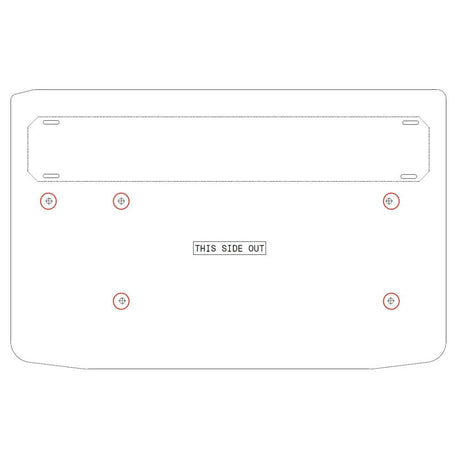 Mounting template marked This Side Out, with five highlighted hole locations