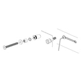 Threaded-insert installation diagram showing the bolt, washers and nut tightened with a hex key and wrench