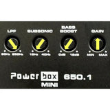 Powerbox 650.1 Mini settings guide: maximum low-pass, minimum subsonic and bass boost, and gain at the midpoint