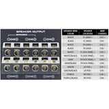 DSP speaker-output diagram mapping channels 1–2 to left/right dash, 3–4 to left/right kick panels and 5–6 to left/right rear pods