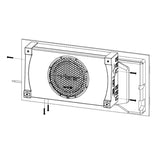 Installation drawing showing a VIBE subwoofer enclosure and brackets mounted to a vehicle panel