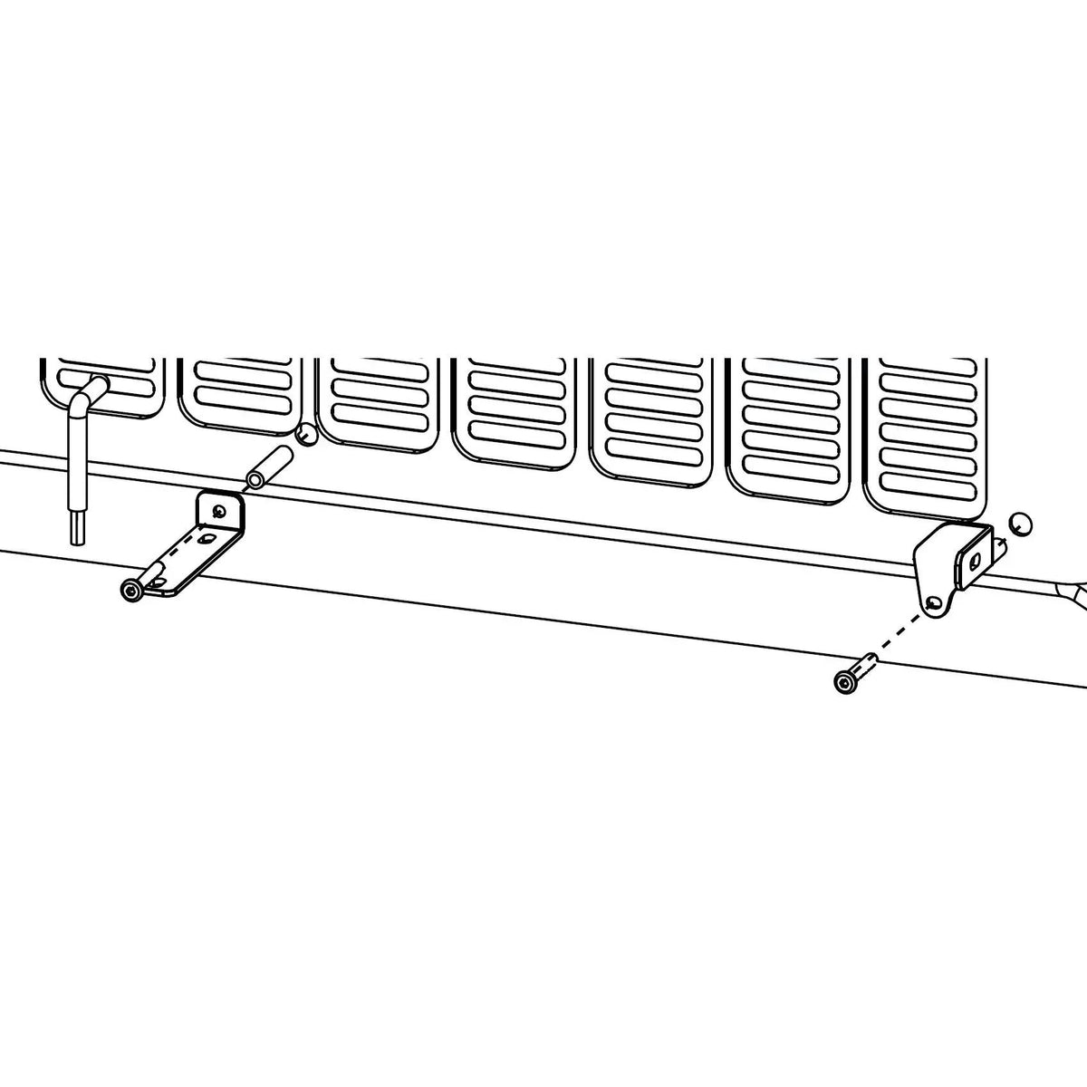 Detail drawing showing the lower enclosure brackets and screws aligned with the tailgate vent panel