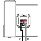 Subwoofer wiring diagram showing the black lead to the negative terminal and gray lead to the positive terminal